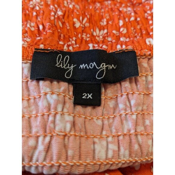 Womens Babydoll Top Plus Size 2X Orange Floral Y2K Style Smocked Back Straps - Picture 6 of 6